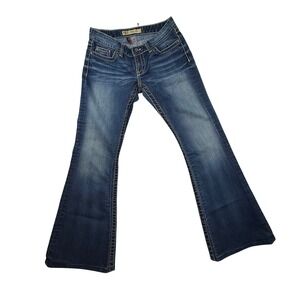 BKE Boutique Star Flare Jeans Women Size‎ 26x31 Stretch Blue Denim Y2K buckle
